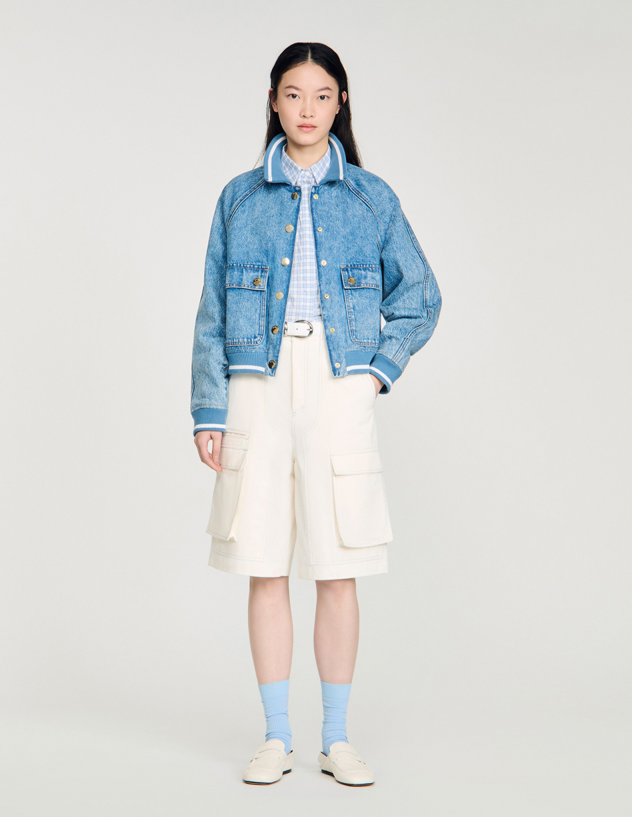 Женская джинсовая куртка со вставками_1