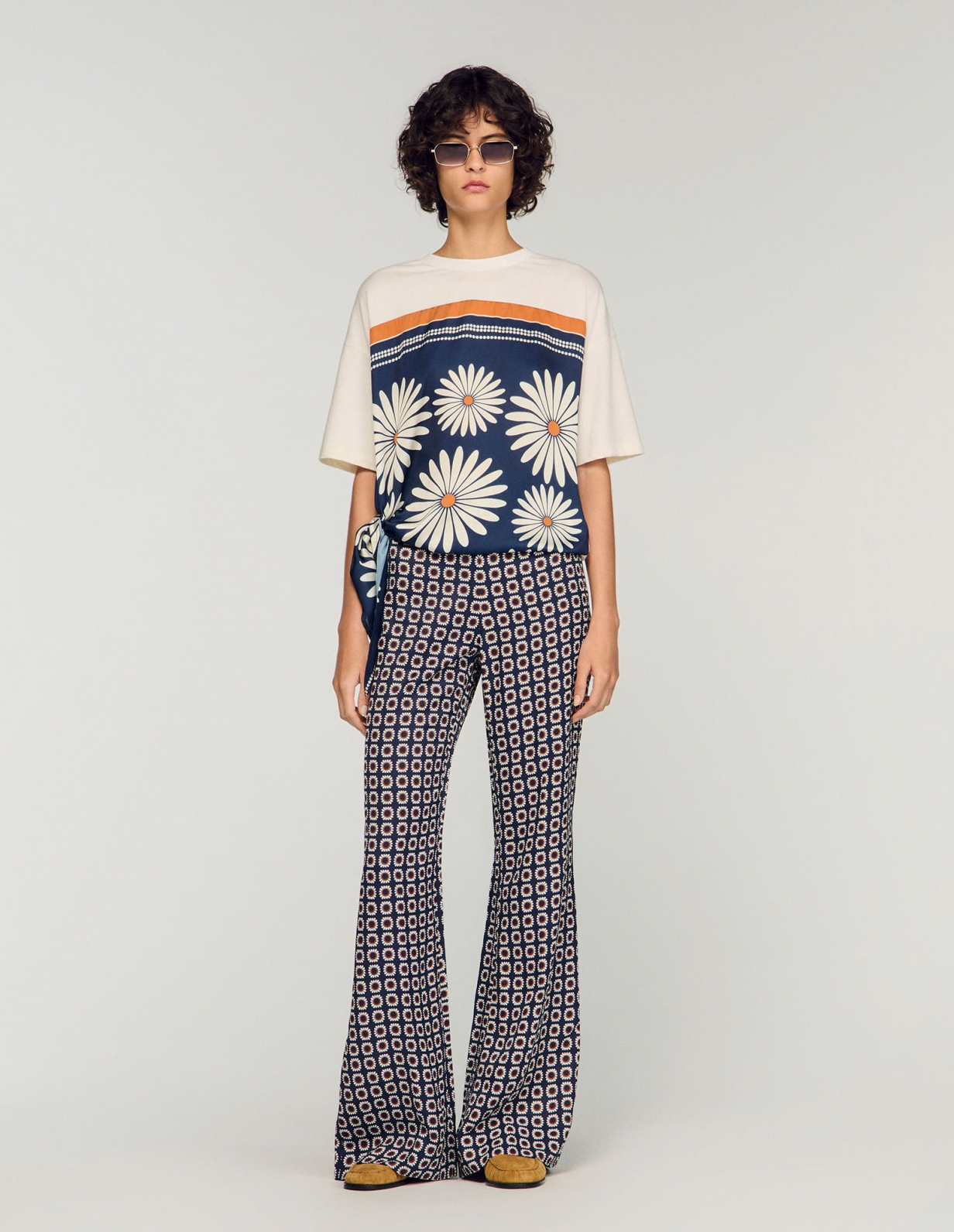 Женские свободные брюки с цветочным принтом_1