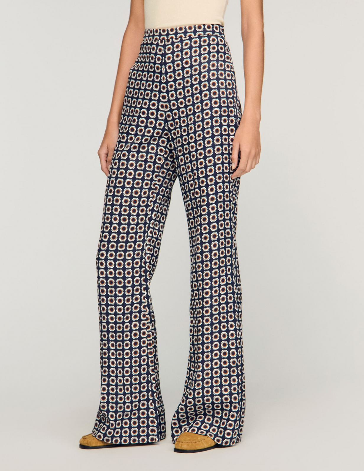 Женские свободные брюки с цветочным принтом_4