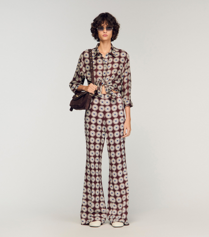 Женская шелковая рубашка с цветочным принтом