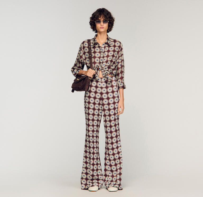 Женская шелковая рубашка с цветочным принтом