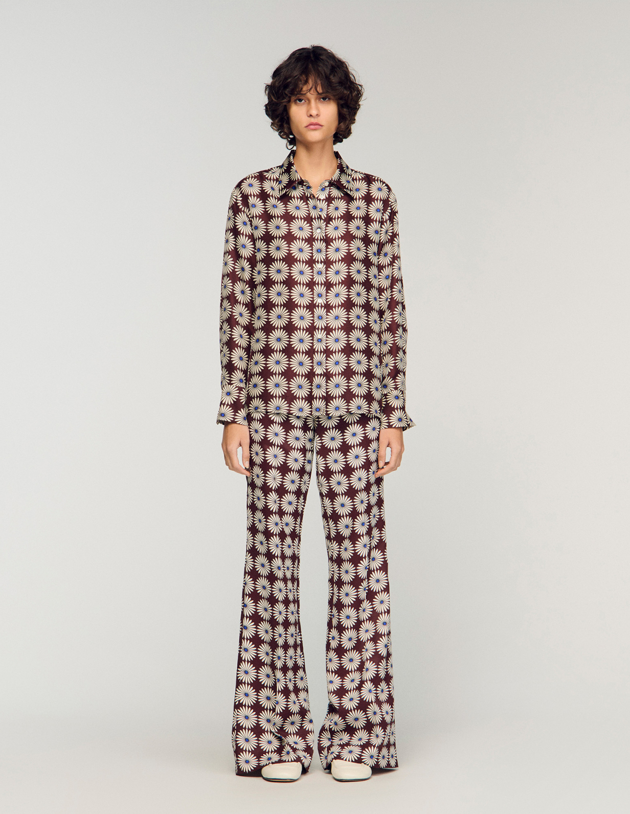 Женская шелковая рубашка с цветочным принтом_2