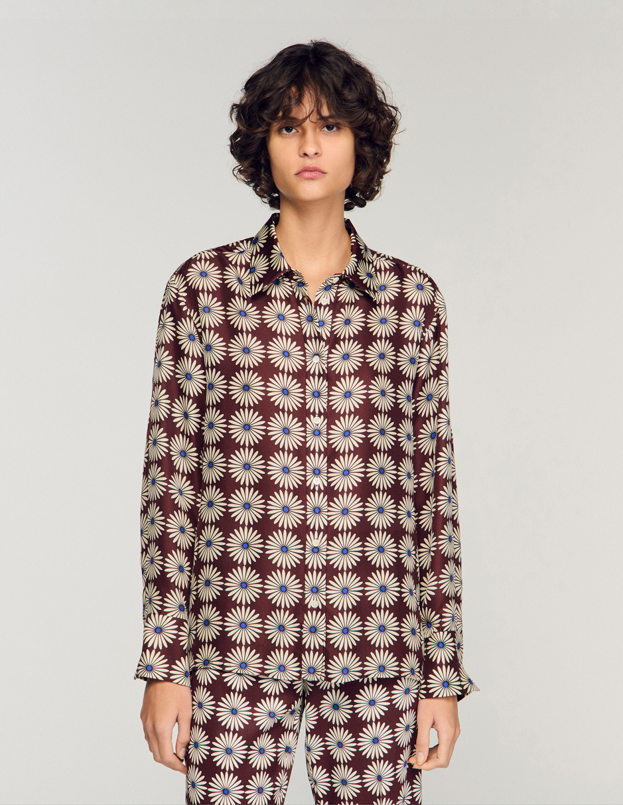 Женская шелковая рубашка с цветочным принтом_4