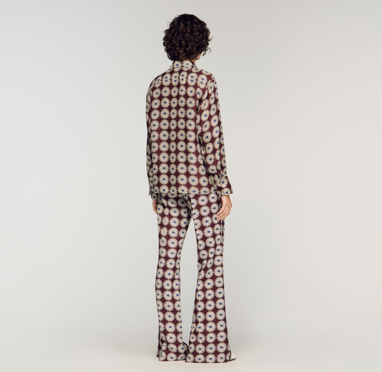 Женская шелковая рубашка с цветочным принтом