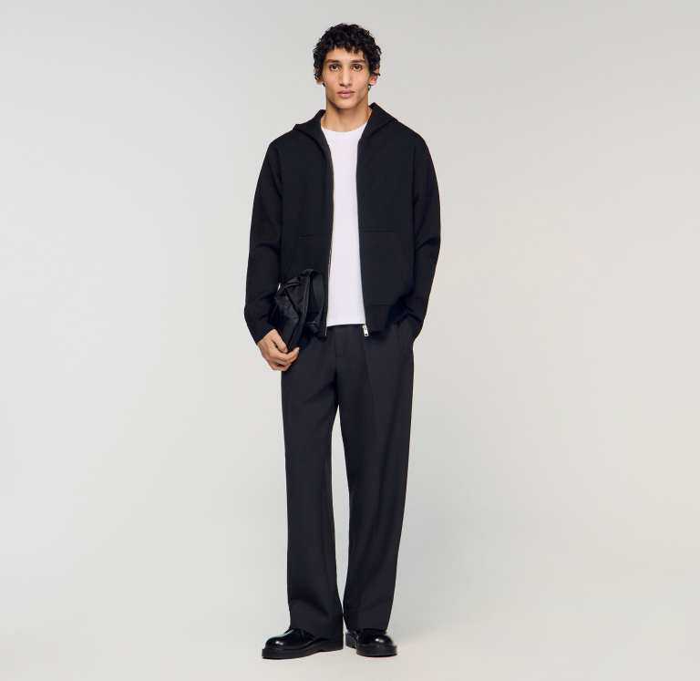 Мужское черное худи на молнии