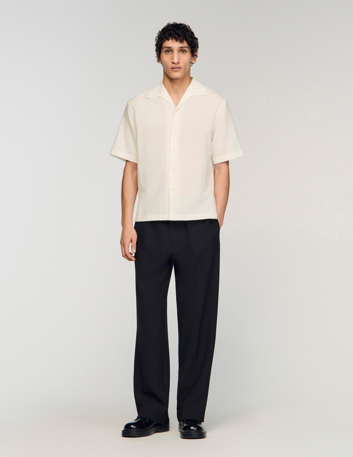 Мужская белая рубашка из хлопка и льна_1