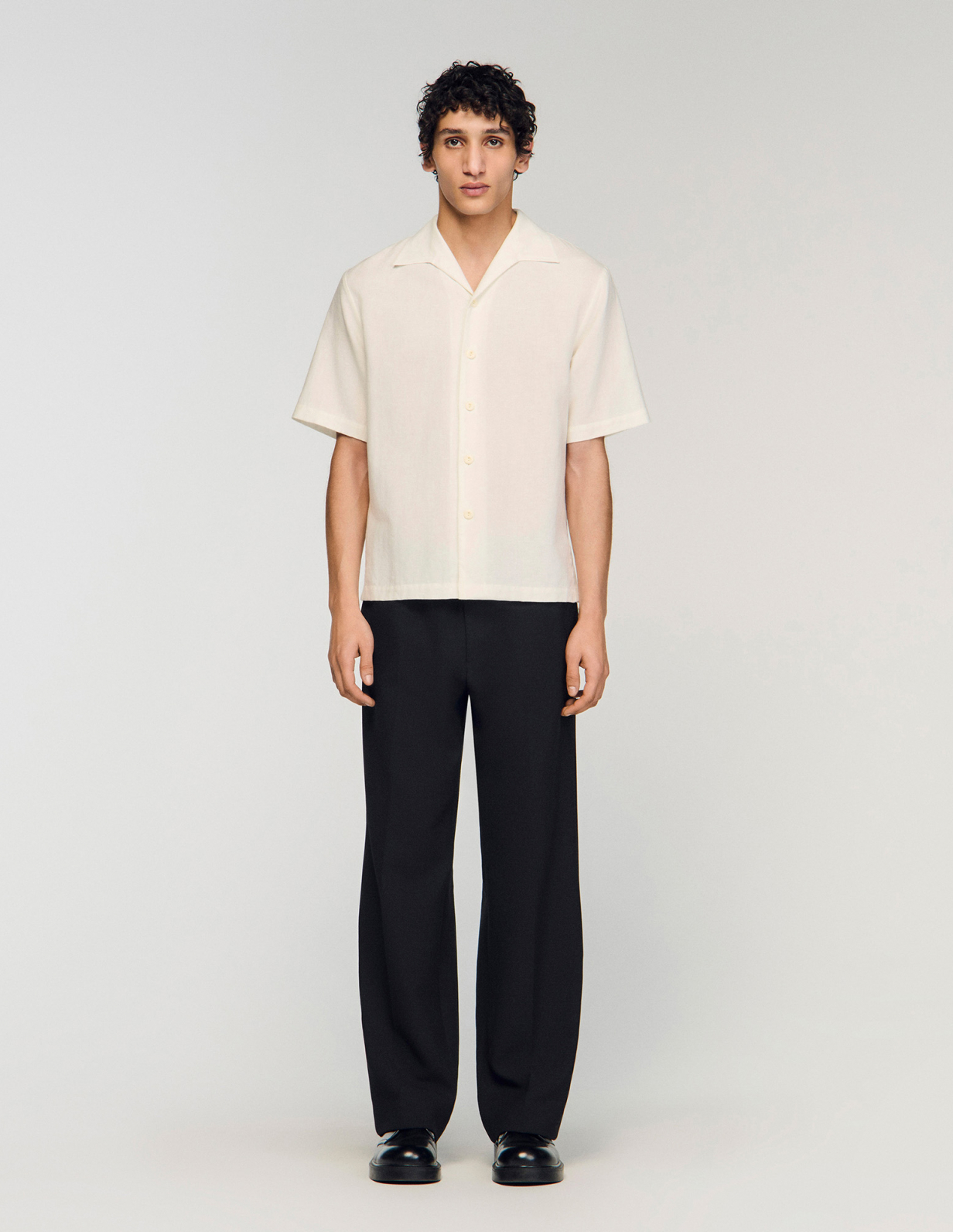 Мужская белая рубашка из хлопка и льна_2