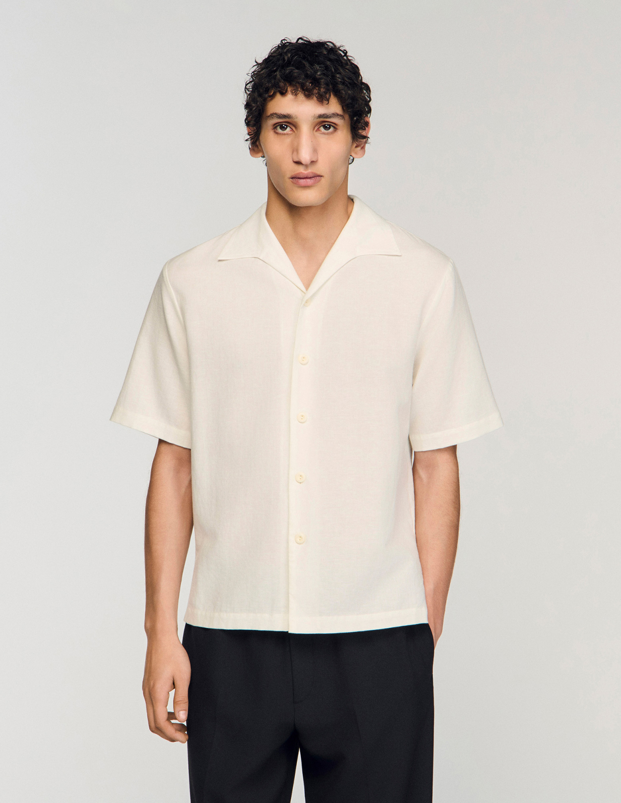 Мужская белая рубашка из хлопка и льна_4