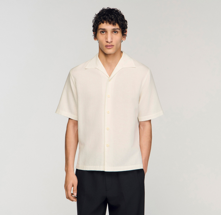 Мужская белая рубашка из хлопка и льна