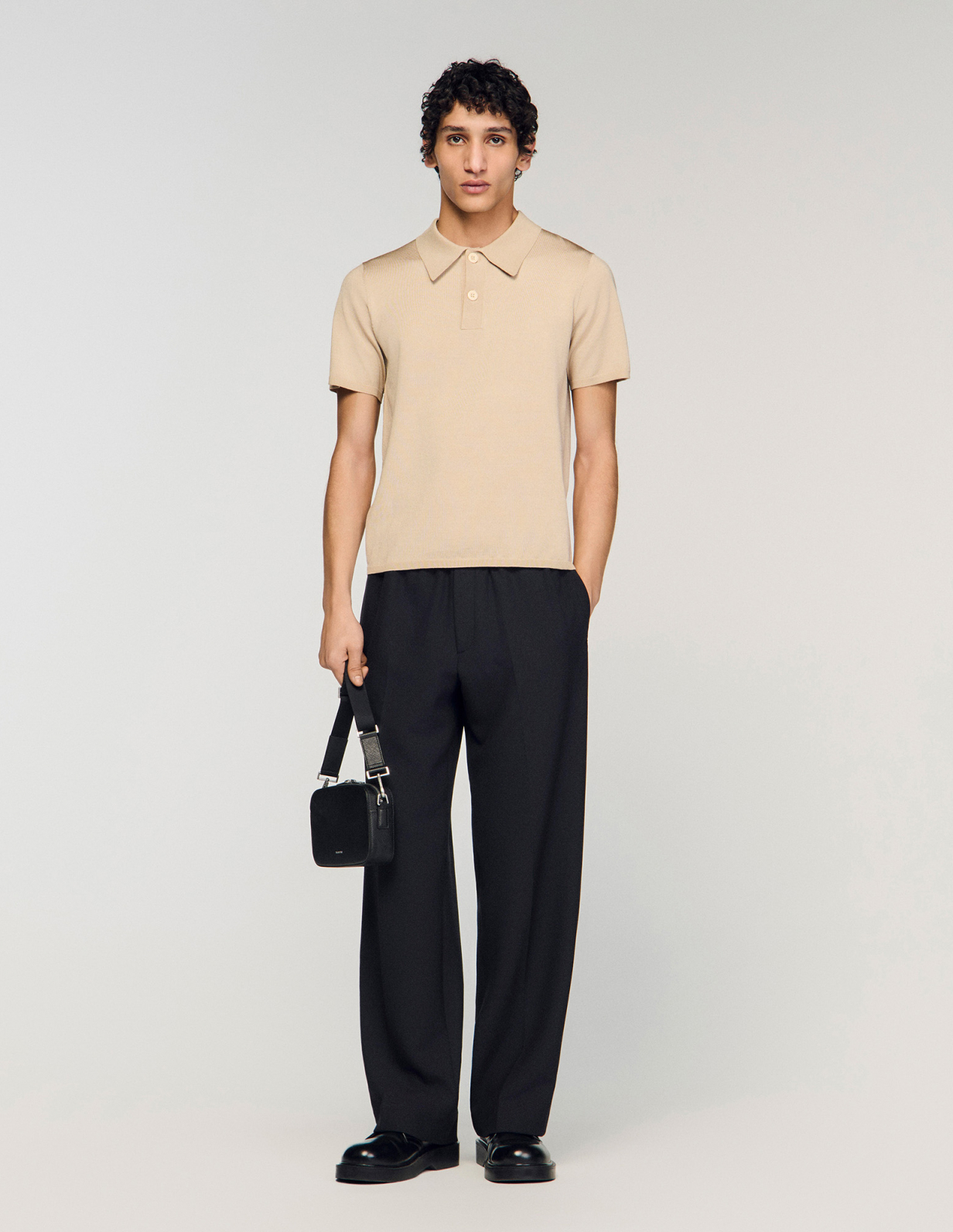 Мужское бежевое вязаное поло_1