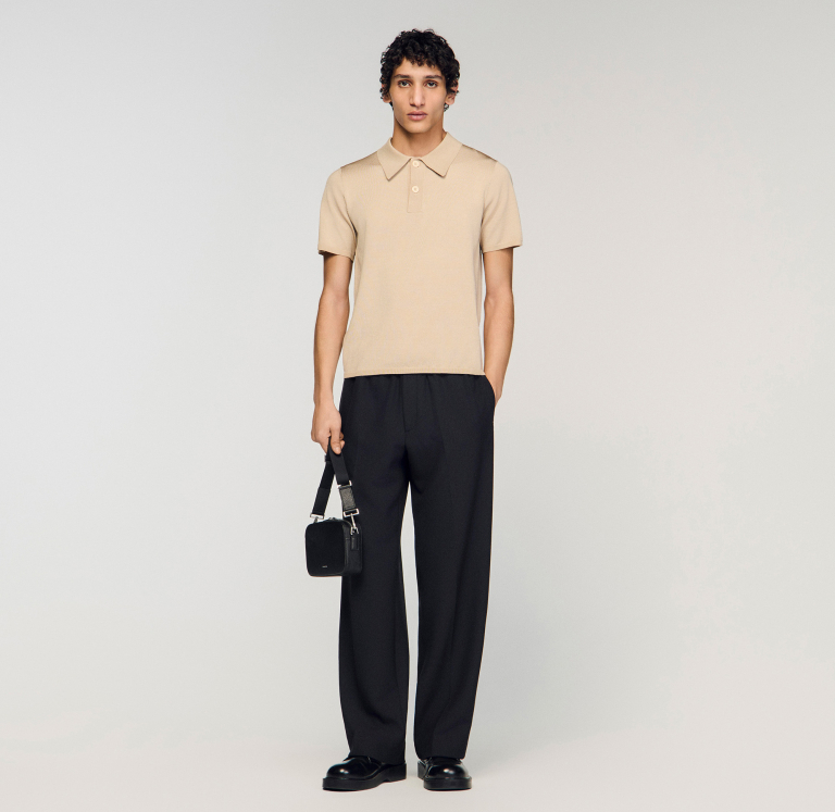 Мужское бежевое вязаное поло