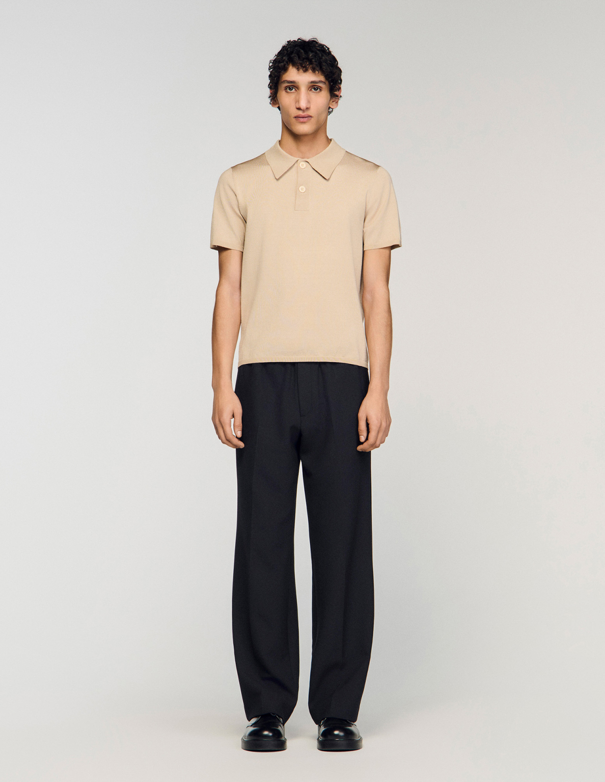 Мужское бежевое вязаное поло_2