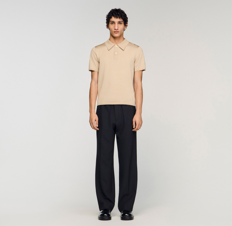 Мужское бежевое вязаное поло