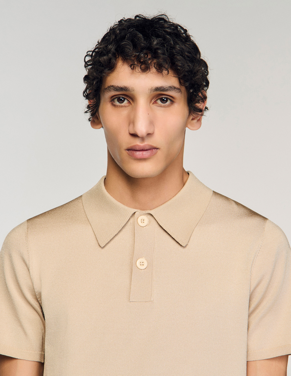 Мужское бежевое вязаное поло_3