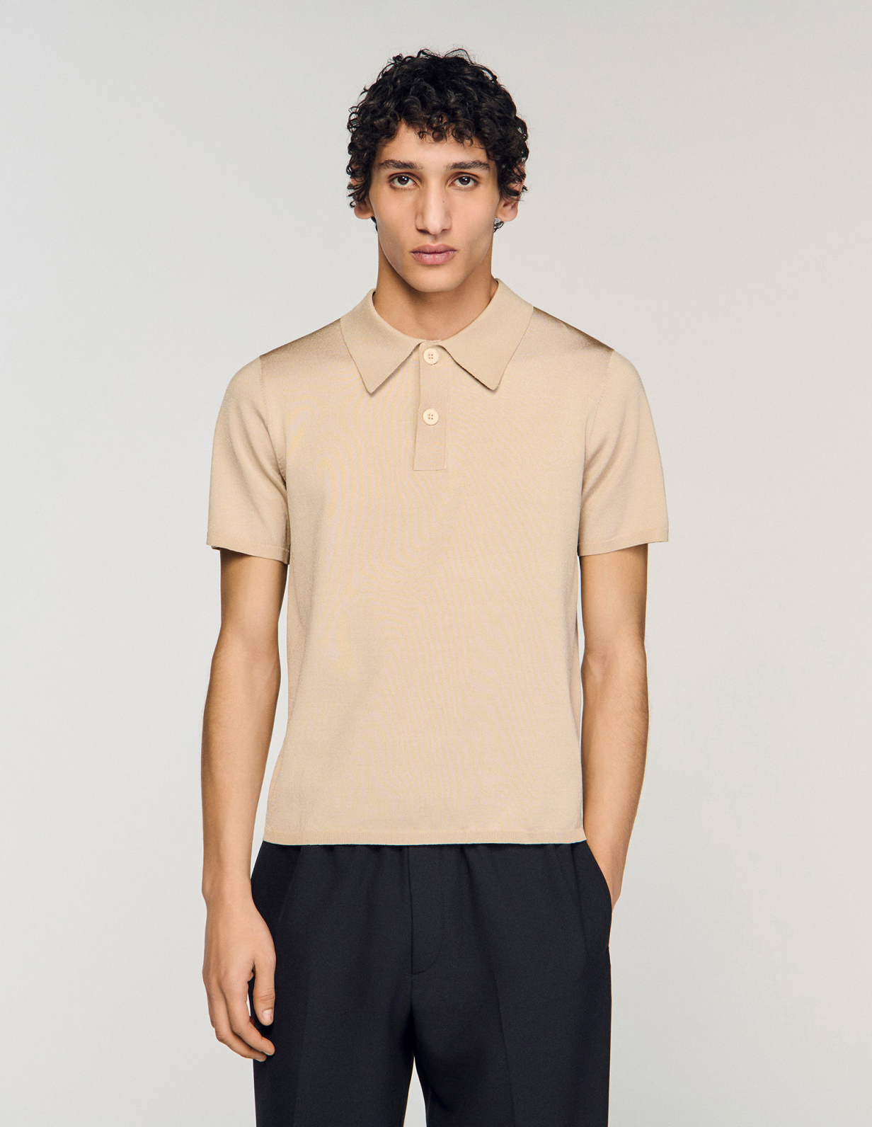 Мужское бежевое вязаное поло_4