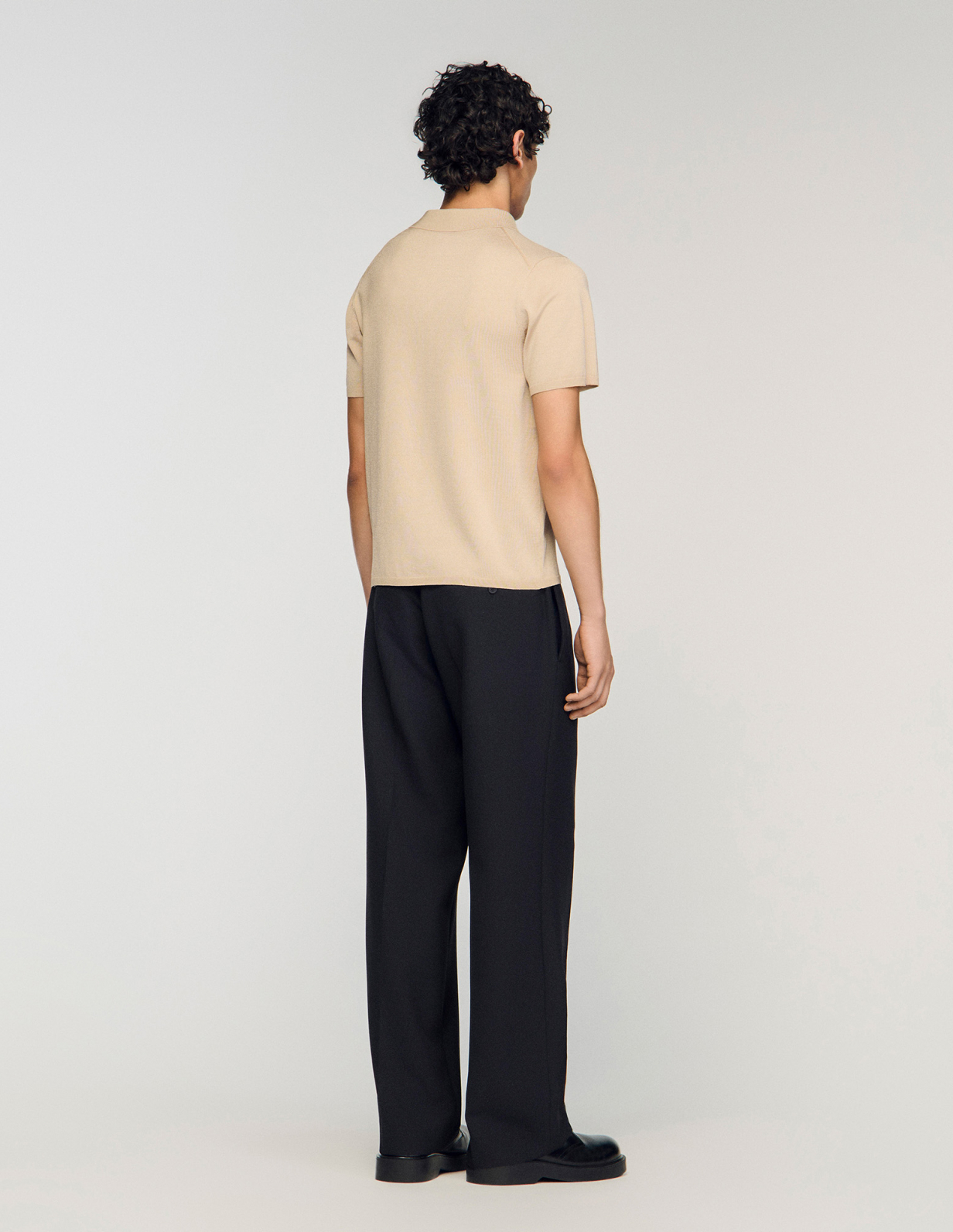 Мужское бежевое вязаное поло_5