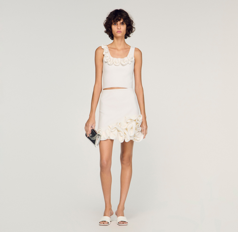 Жіночий в'язаний топ з квітковим принтом