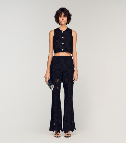 Женский укороченный топ из гипюра с вышивкой