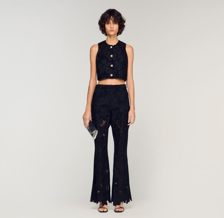 Жіночий укорочений топ з гіпюру з вишивкою