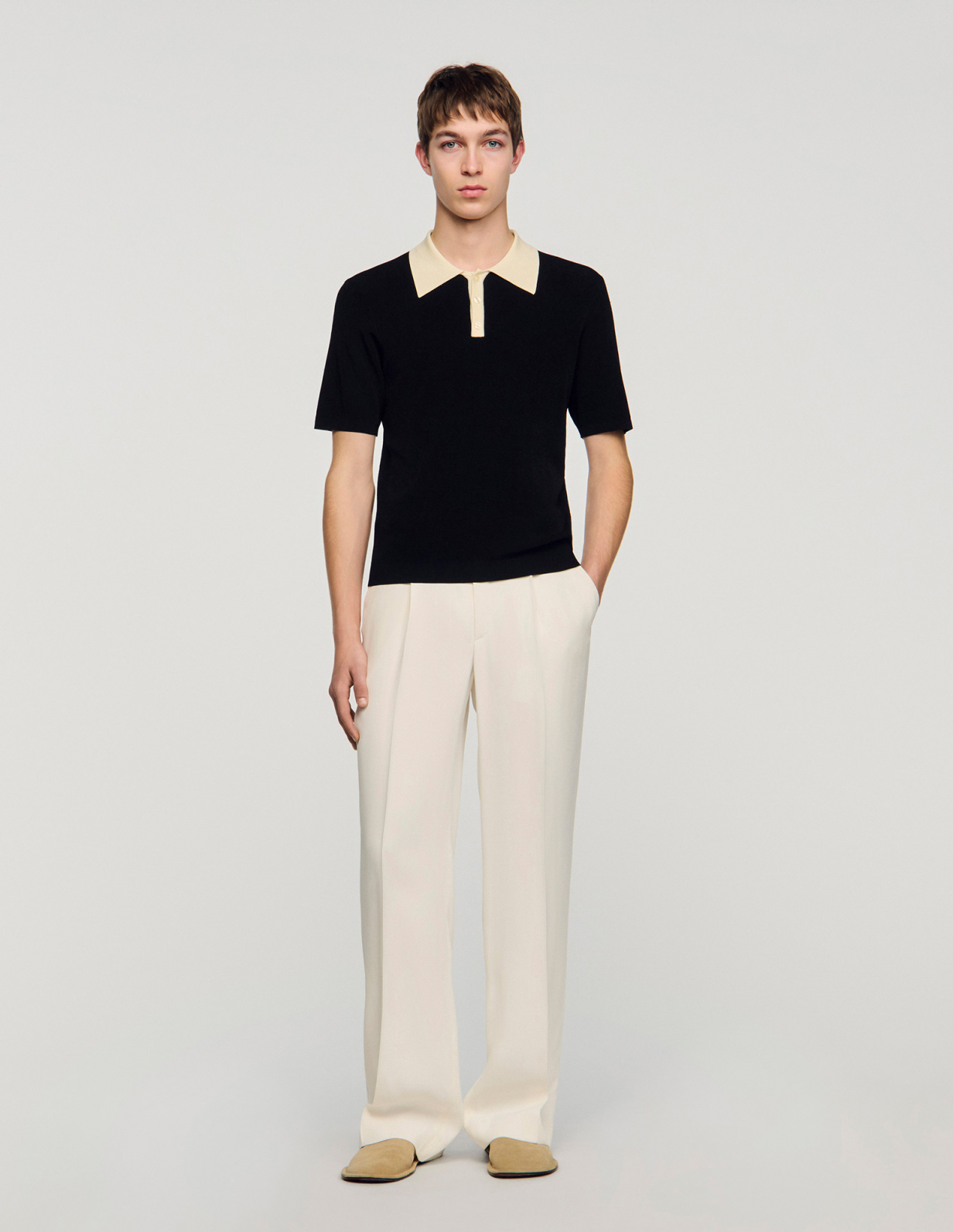 Чоловіче чорне поло з контрастним коміром_1