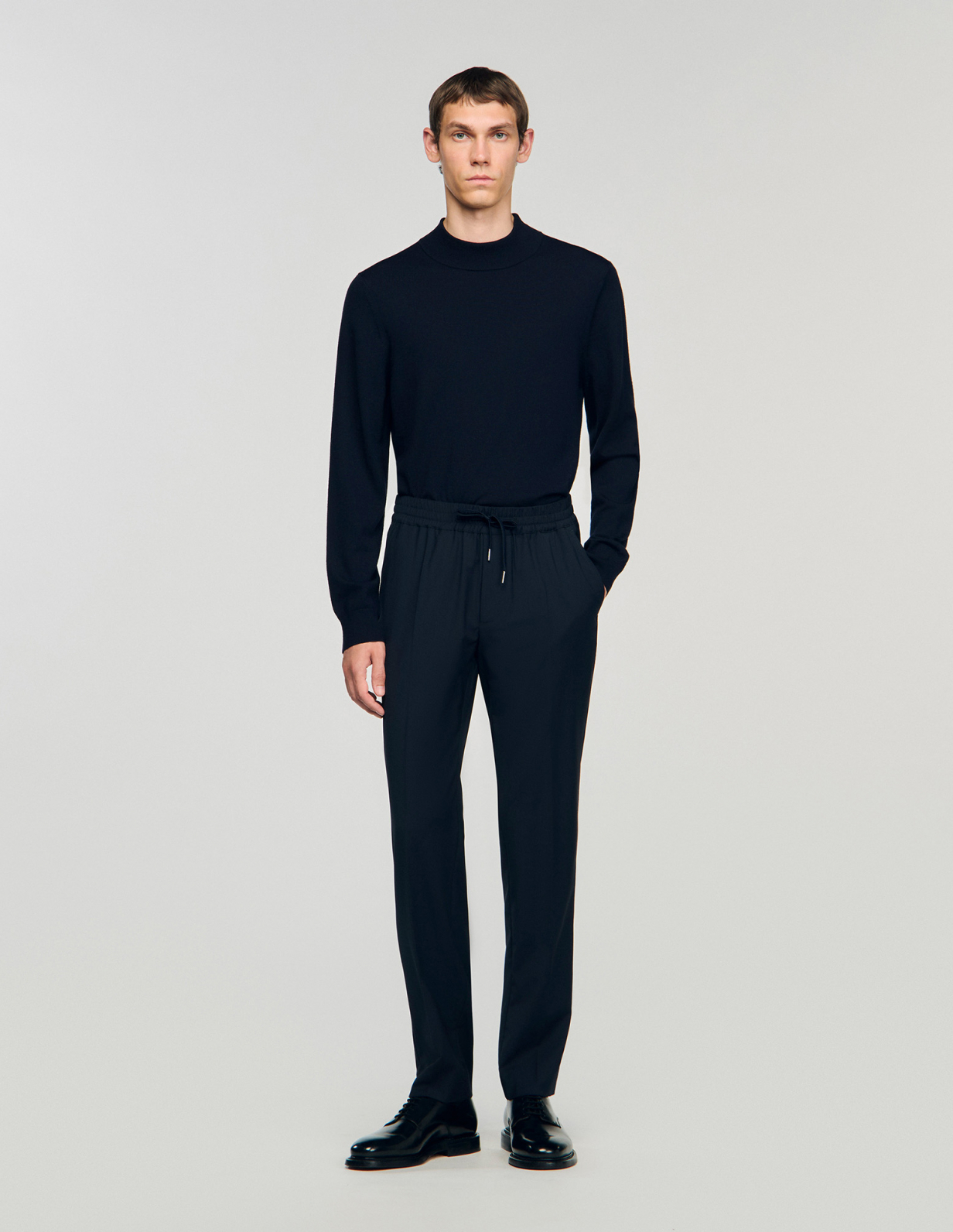 Чоловічі сині прямі брюки з куліскою_1