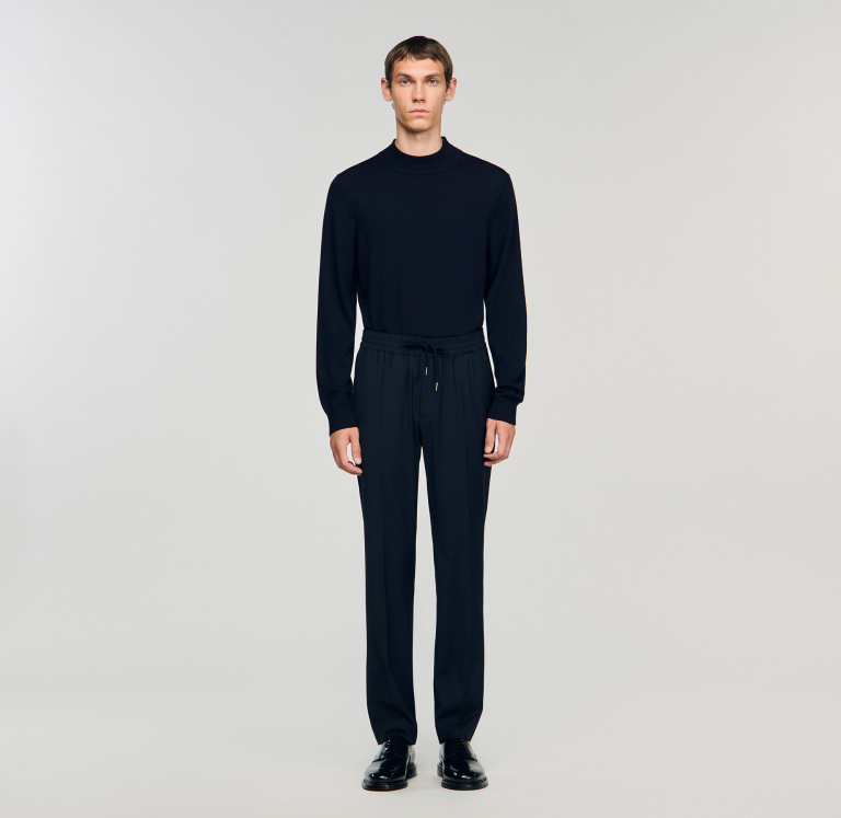 Чоловічі сині прямі брюки з куліскою