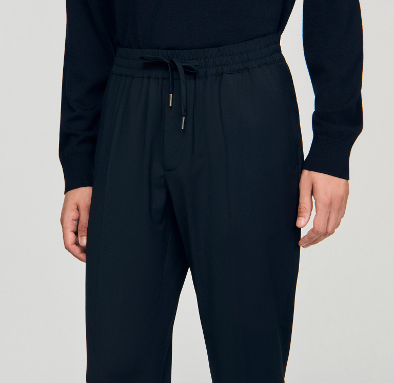 Чоловічі сині прямі брюки з куліскою