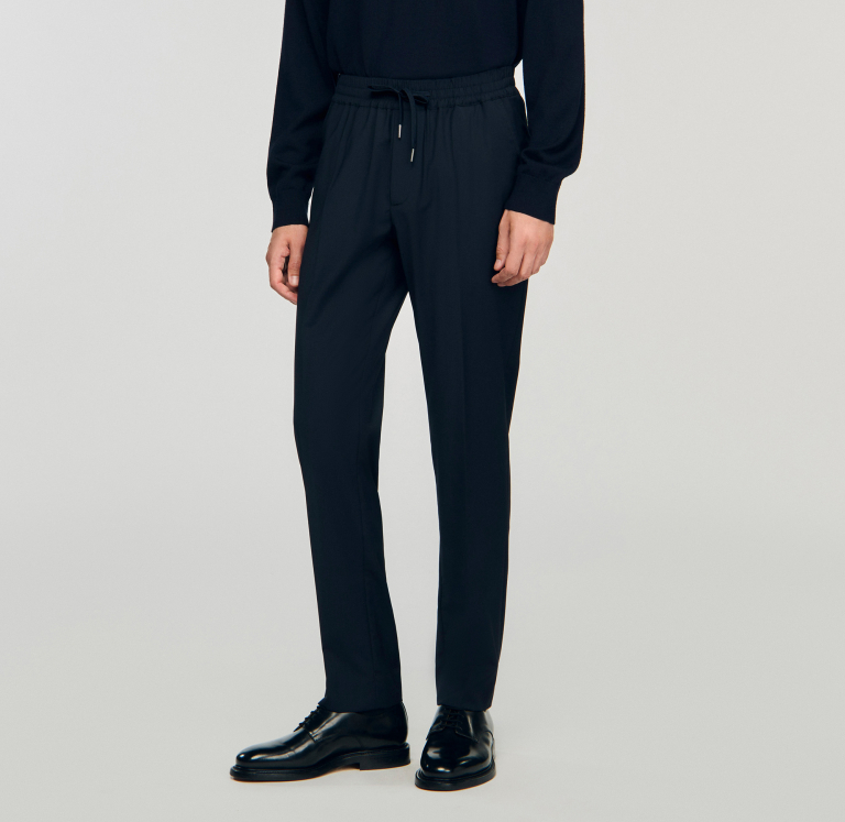 Чоловічі сині прямі брюки з куліскою