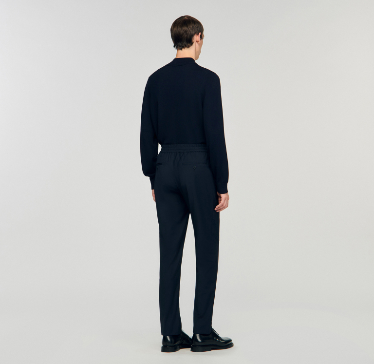 Чоловічі сині прямі брюки з куліскою