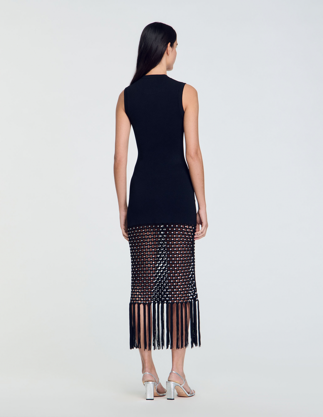 Женское трикотажное платье с бахромой_2