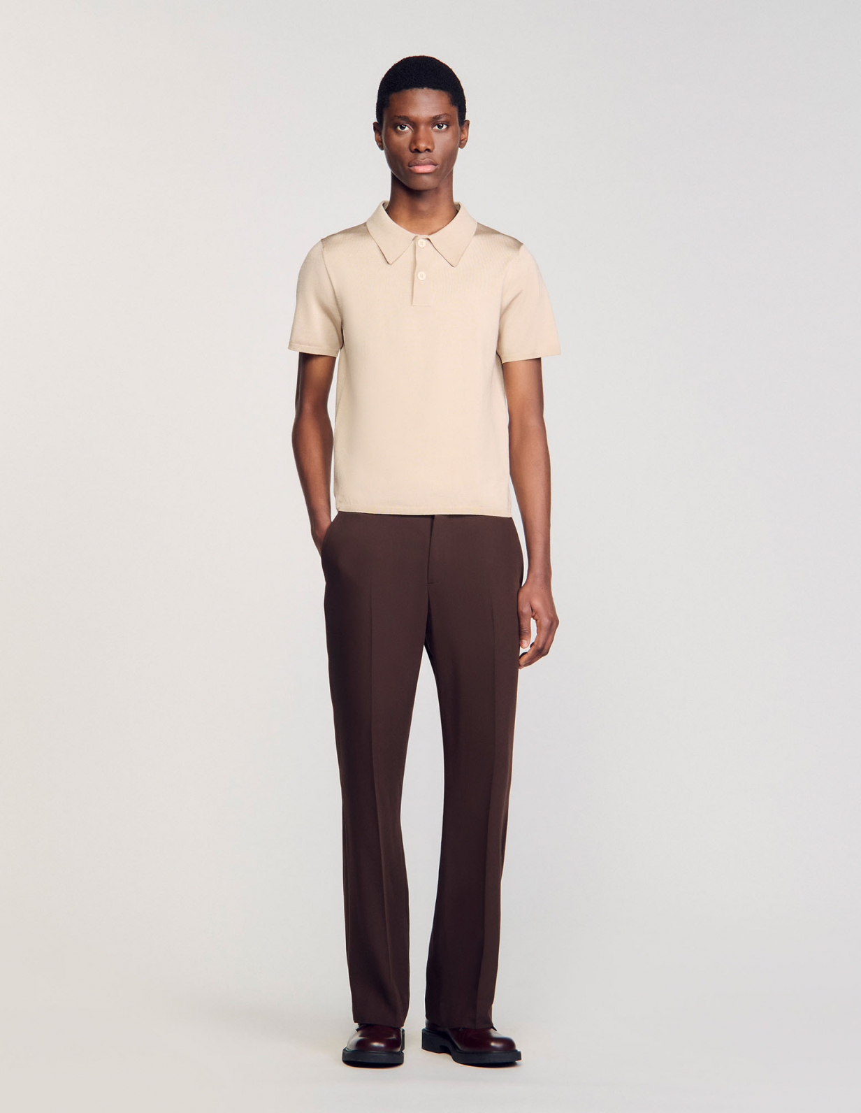 Мужское бежевое вязаное поло_1