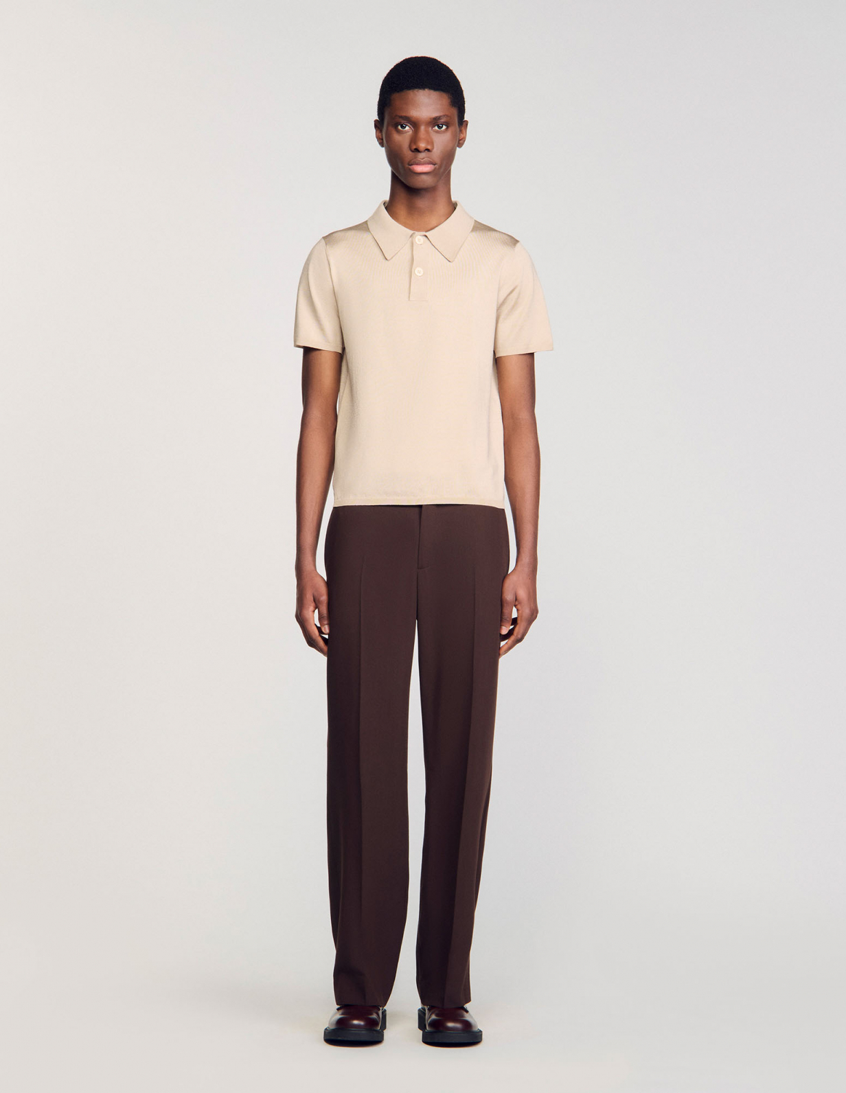 Мужское бежевое вязаное поло_2