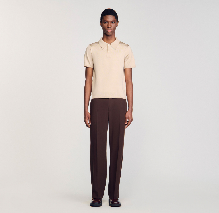 Мужское бежевое вязаное поло