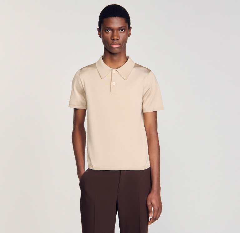 Мужское бежевое вязаное поло