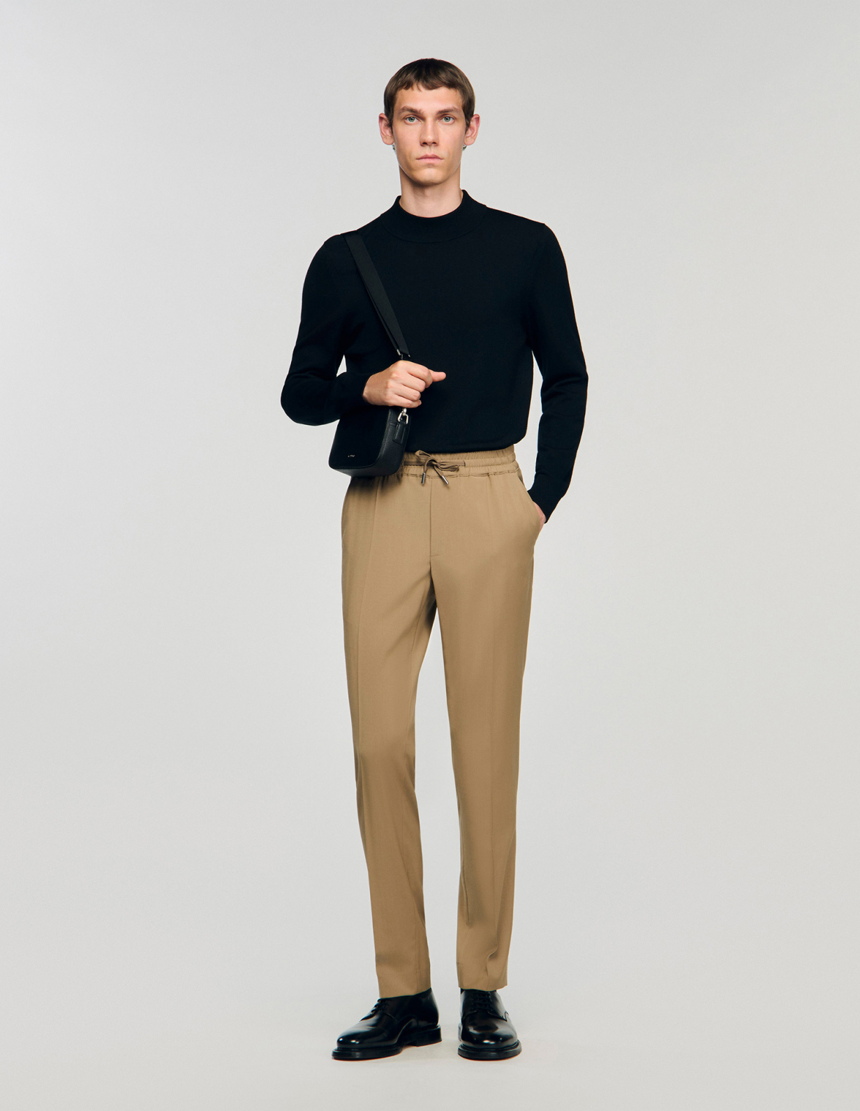 Мужские бежевые прямые брюки на кулиске_1