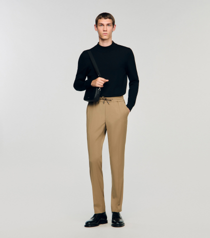 Мужские бежевые прямые брюки на кулиске