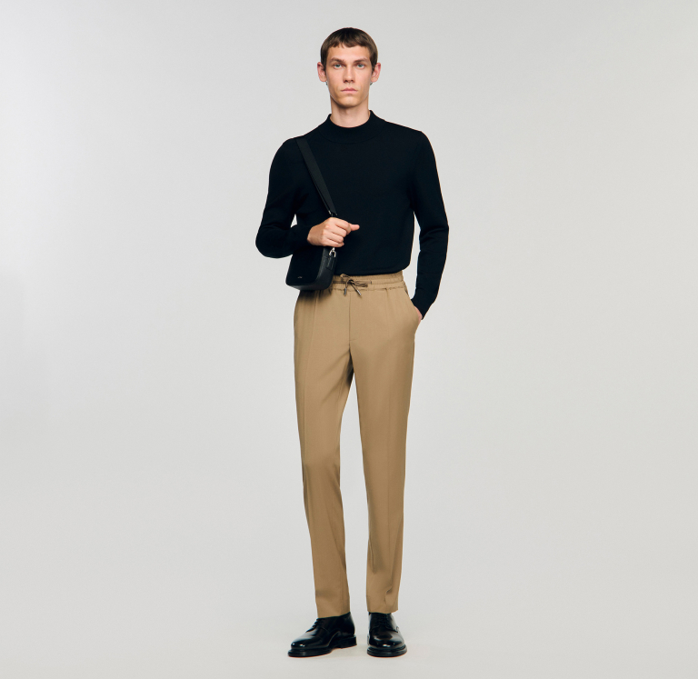 Мужские бежевые прямые брюки на кулиске