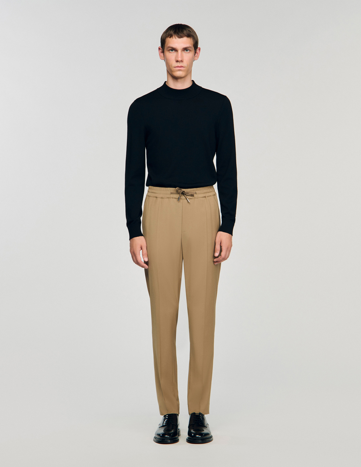 Мужские бежевые прямые брюки на кулиске_2