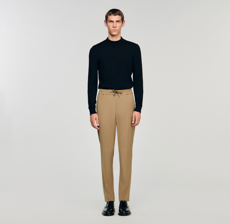 Мужские бежевые прямые брюки на кулиске