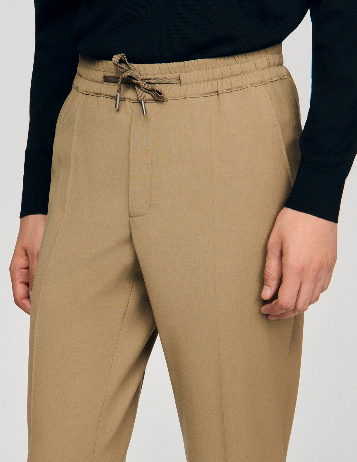 Мужские бежевые прямые брюки на кулиске_3