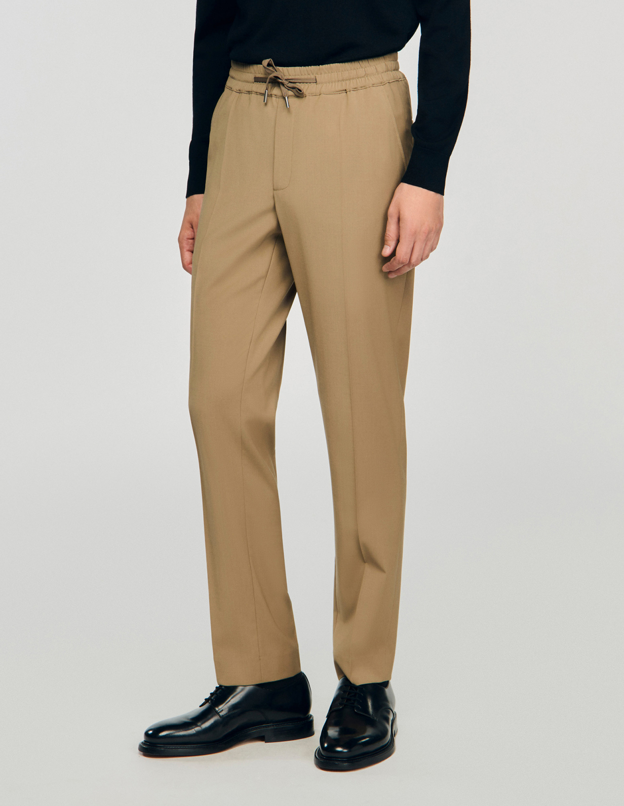 Мужские бежевые прямые брюки на кулиске_4