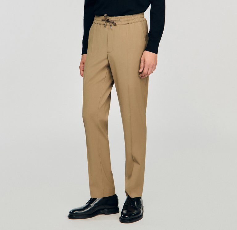 Мужские бежевые прямые брюки на кулиске