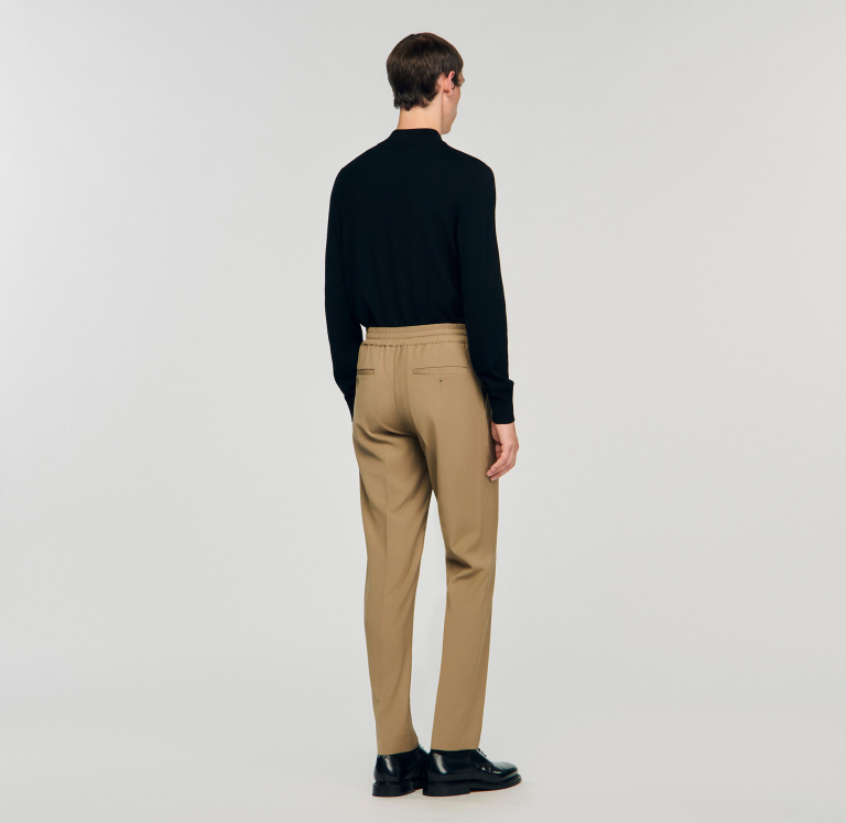 Мужские бежевые прямые брюки на кулиске