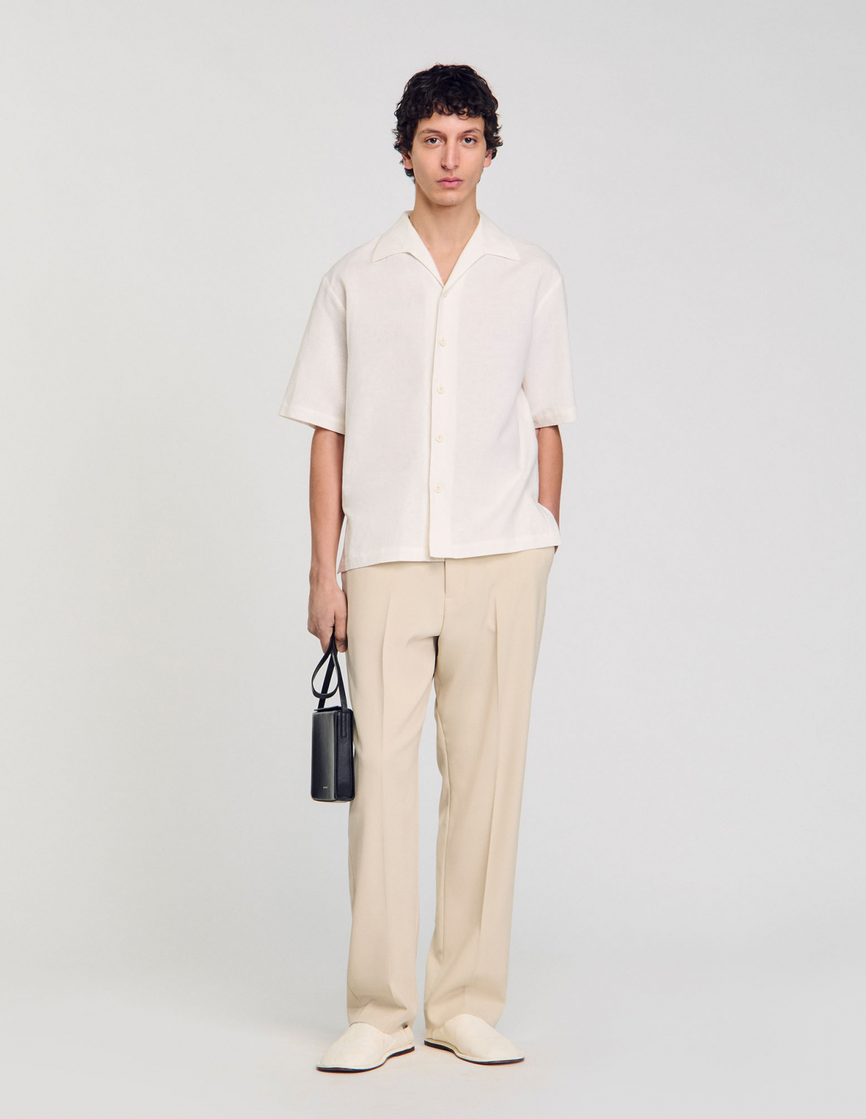 Чоловіча біла сорочка з бавовни та льону_1