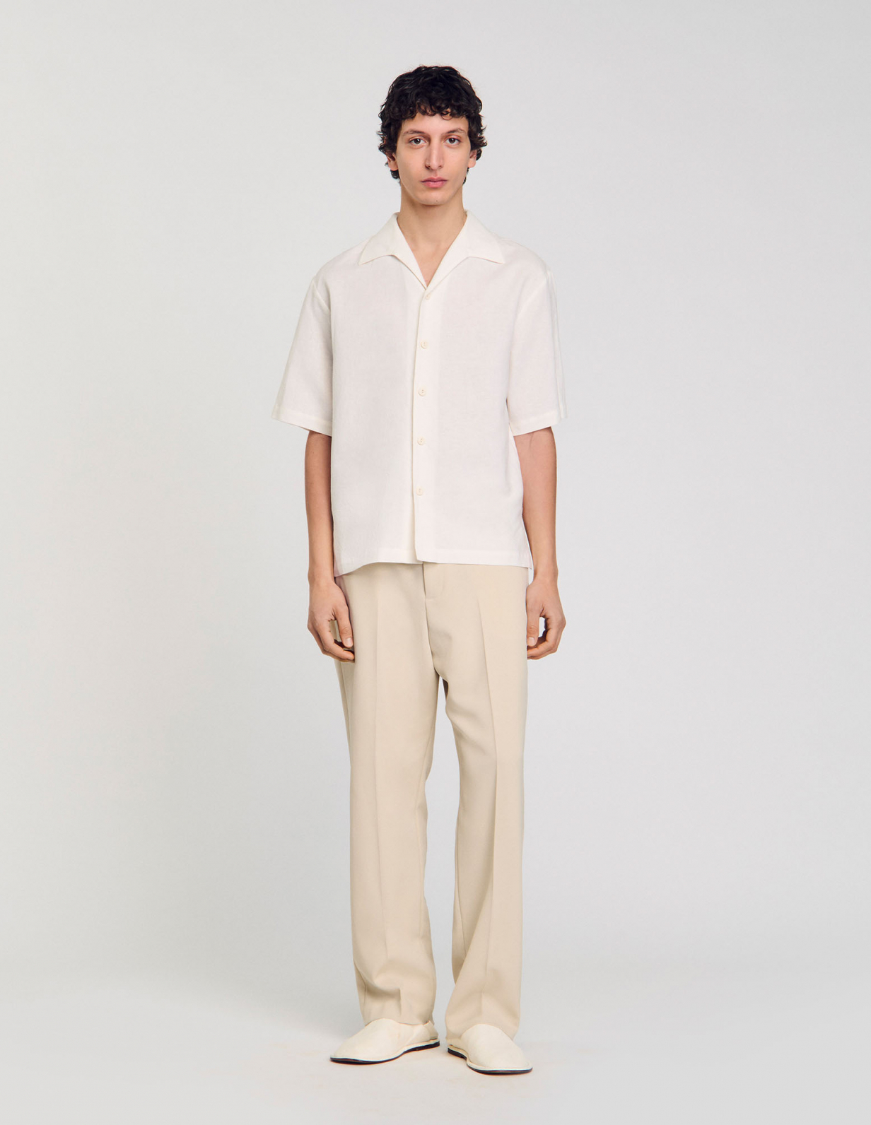 Чоловіча біла сорочка з бавовни та льону_2