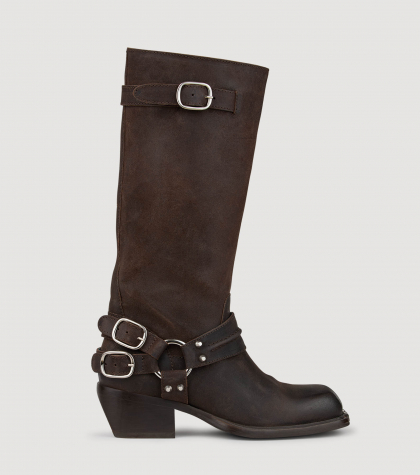 Женские коричневые кожаные ботинки с пряжками