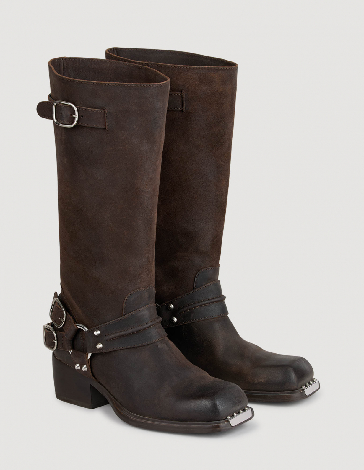 Женские коричневые кожаные ботинки с пряжками_2