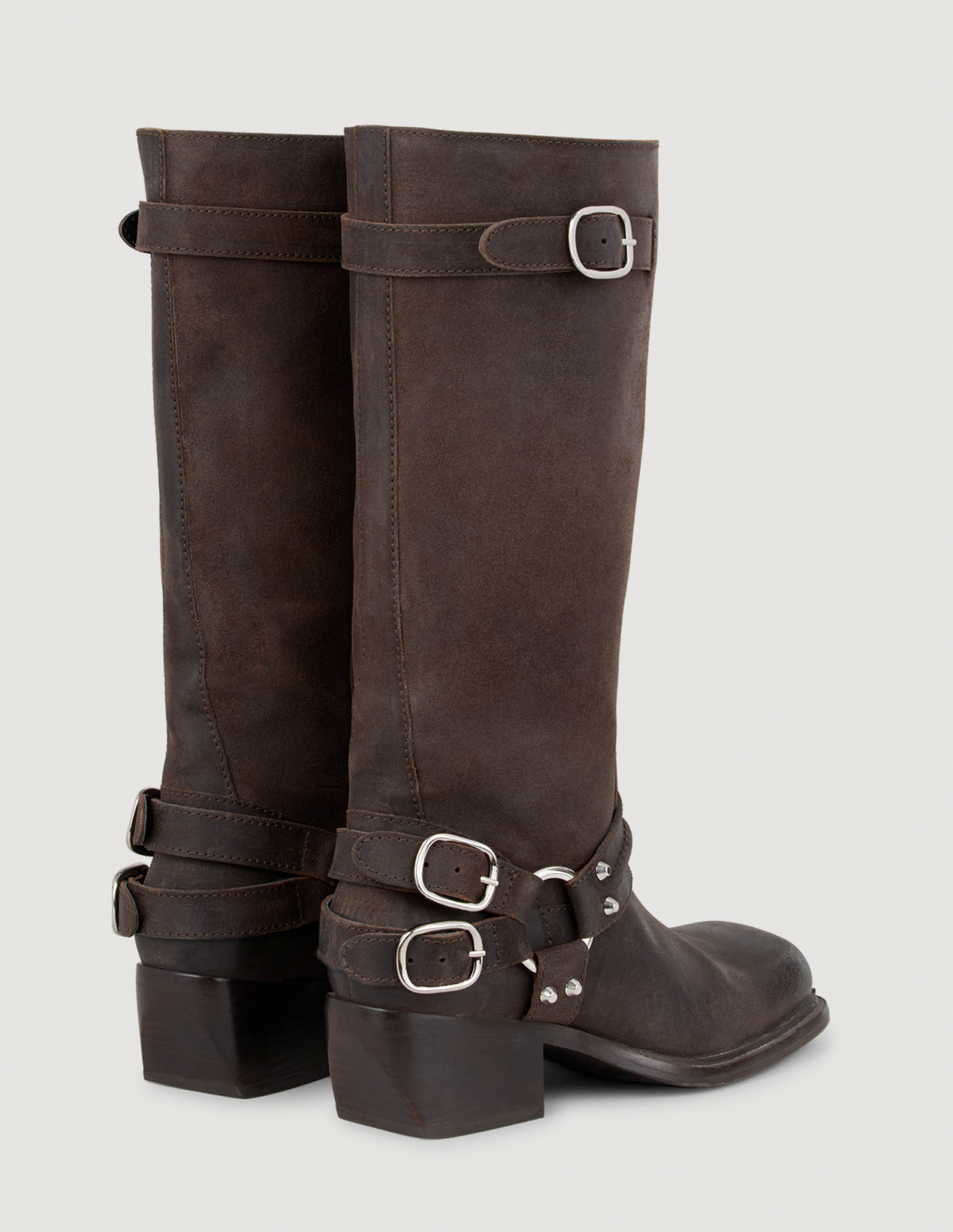 Женские коричневые кожаные ботинки с пряжками_3