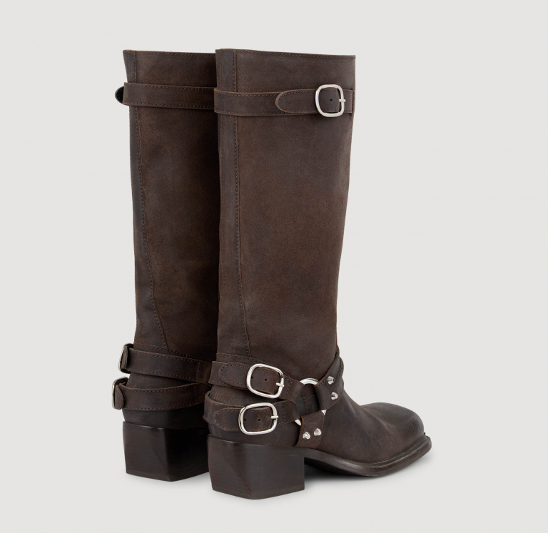 Женские коричневые кожаные ботинки с пряжками