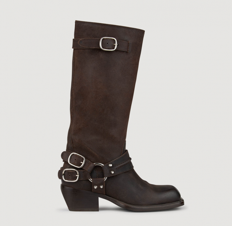 Женские коричневые кожаные ботинки с пряжками